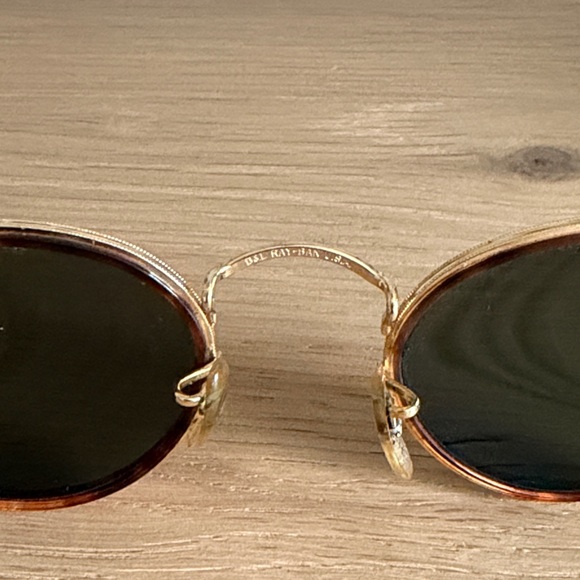 VINTAGE B&L RAY BAN SMALL ROUND METAL WITH TORTOISE W1675 TORTUGA SUNGLASSES - Picture 7 of 8